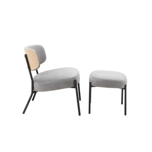 Jerry-fauteuil Lounge Avec Tabouret En Velours Gris Clair