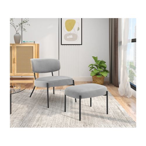 Jerry-fauteuil Lounge Avec Tabouret En Velours Gris Clair
