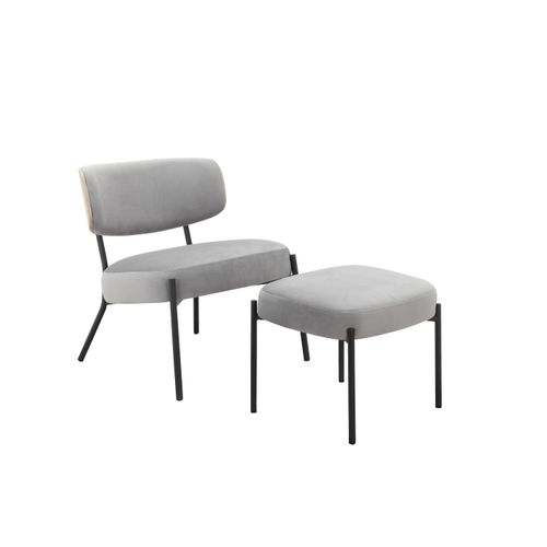 Jerry-fauteuil Lounge Avec Tabouret En Velours Gris Clair