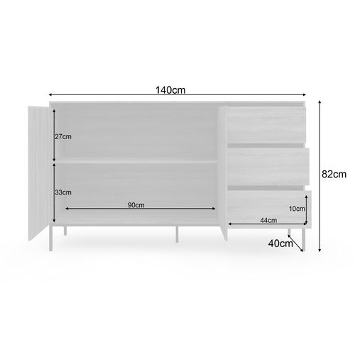 Bari - Buffet Avec 2 Portes / 3 Tiroirs Effet Chêne