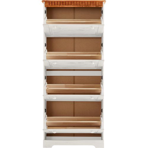 Lisa - Coffre à Chaussures Avec 4 Portes Battantes En Pin Laqué Blanc