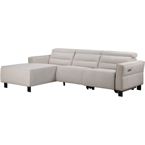 Carpari-canapé D'angle 3 Places Avec 1 Relax Électrique En Tissu Crème