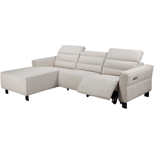 Carpari-canapé D'angle 3 Places Avec 1 Relax Électrique En Tissu Crème