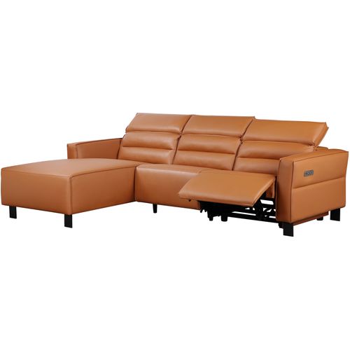 Carpari-canapé 3 Places Avec 1 Fauteuil Électrique En Cuir Pu Cognac