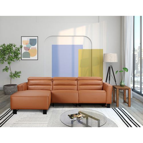 Carpari-canapé 3 Places Avec 1 Fauteuil Électrique En Cuir Pu Cognac