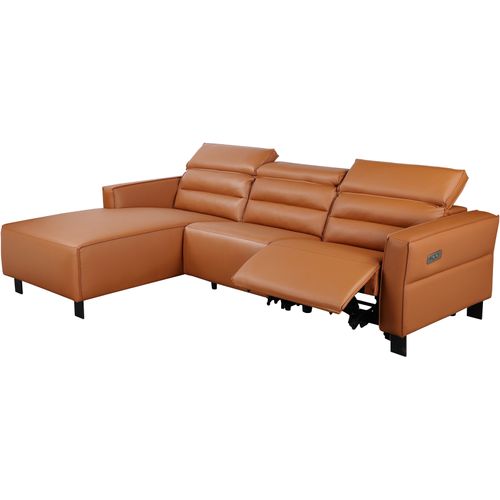 Carpari-canapé 3 Places Avec 1 Fauteuil Électrique En Cuir Pu Cognac