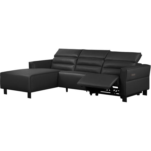Carpari-canapé D'angle 3 Places Avec Fonction Électrique En Cuirpu Noir