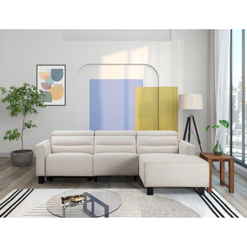 Carpari-canapé D'angle 3 Places Avec 1 Fauteuil Électrique En Tissu Crème