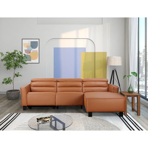 Carpari-canapé D'angle 3 Places Avec Fonction Électrique En Pu Cognac
