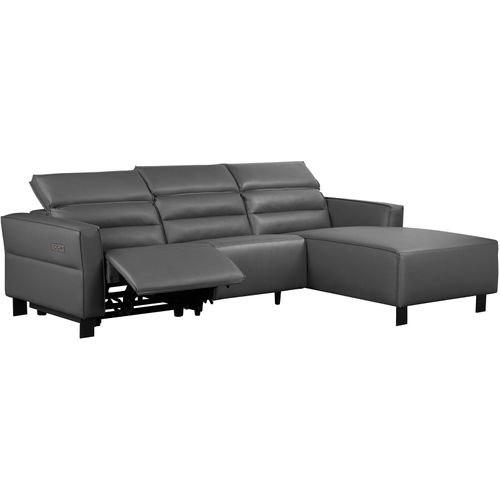 Carpari-canapé D'angle 3 Places Avec 1 Relax Électrique En Pu Gris