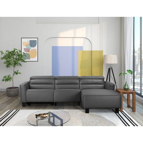 Carpari-canapé D'angle 3 Places Avec 1 Relax Électrique En Pu Gris