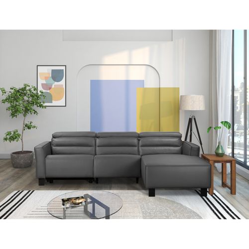 Carpari-canapé D'angle 3 Places Avec Fonction Électrique En Cuirpu Gris