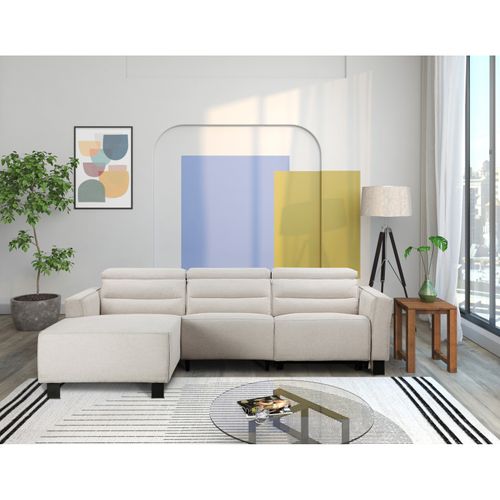 Carpari-canapé D'angle 3 Places Avec 1 Fauteuil Manuel En Tissu Crème