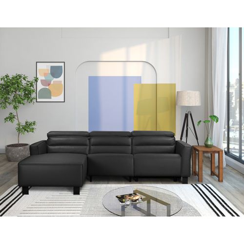 Carpari-canapé D'angle 3 Places Avec 1 Relax Manuel En Pu Noir