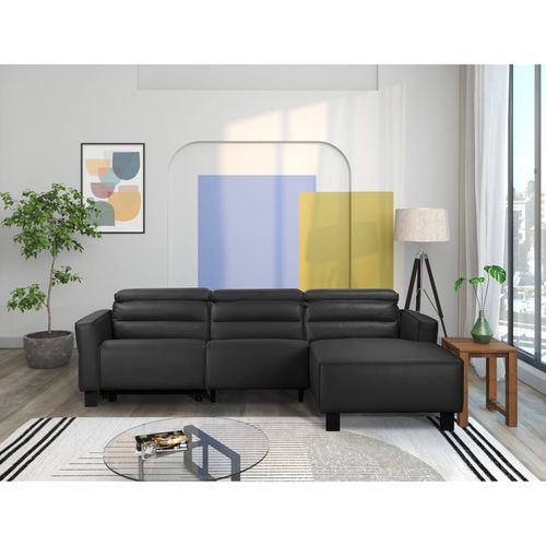 Carpari-canapé D'angle 3 Places Avec Fonction Manuelle En Cuirpu Noir