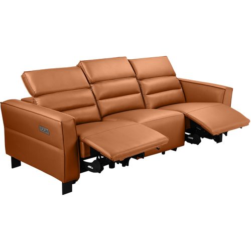 Carpari-canapé 3 Places Avec 2 Fauteuils Inclinables Électriques En Pu Cognac