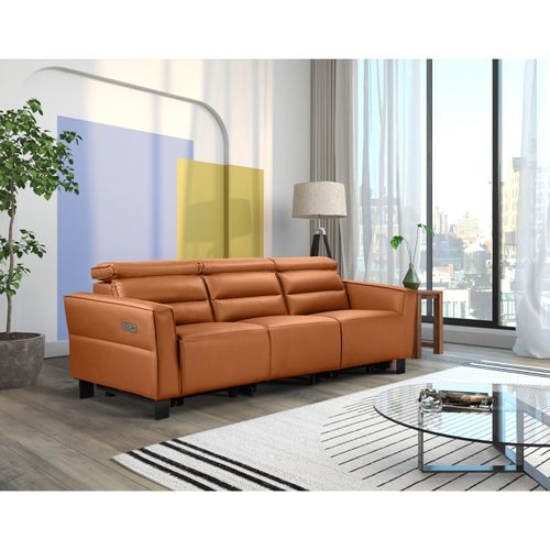 Carpari-canapé 3 Places Avec 2 Fauteuils Inclinables Électriques En Pu Cognac