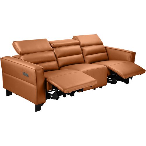 Carpari-canapé 3 Places Avec 2 Fauteuils Inclinables Électriques En Pu Cognac