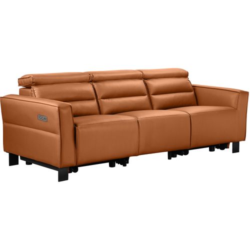 Carpari-canapé 3 Places Avec 2 Fauteuils Inclinables Électriques En Cuir Pu Cognac