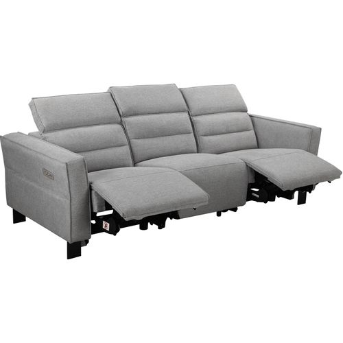 Carpari-canapé 3 Places Avec 2 Fauteuils Inclinables Électriques En Tissu Gris Clair