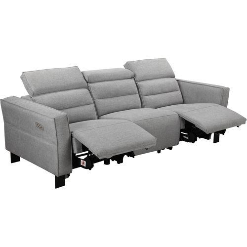 Carpari-canapé 3 Places Avec 2 Fauteuils Inclinables Électriques En Tissu Gris Clair