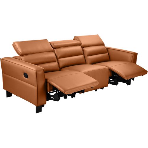 Carpari-canapé 3 Places Avec 2 Fauteuils Inclinables Manuels En Pu Cognac Coloré