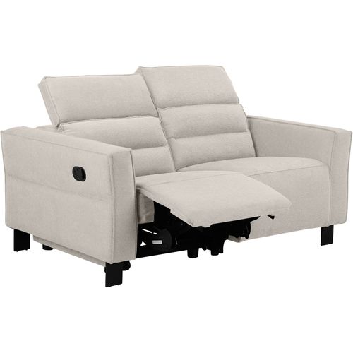 Carpari-canapé 2 Places Avec 1 Fauteuil Relax Manuel En Tissu Crème