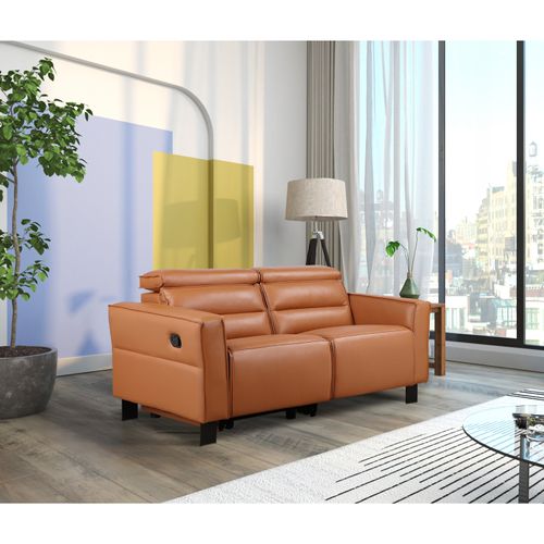 Carpari-canapé 2 Places Avec 1 Fauteuil Relax Manuel En Pu Couleur Cognac