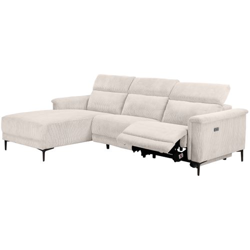 Lund-canapé D'angle 3 Places Avec Fonction Électrique En Velours Côtelé Crème