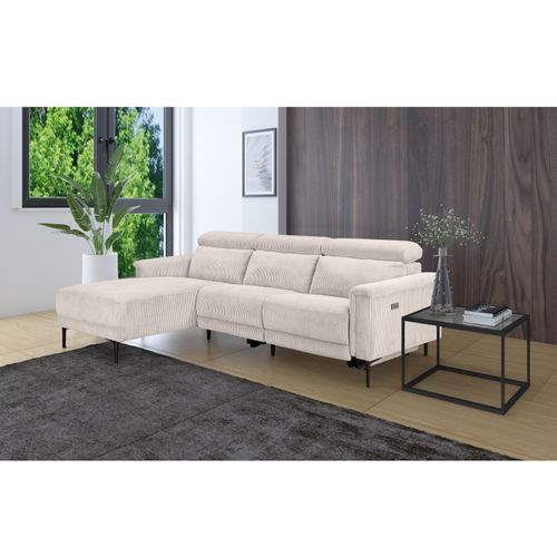 Lund-canapé D'angle 3 Places Avec Fonction Électrique En Velours Côtelé Crème