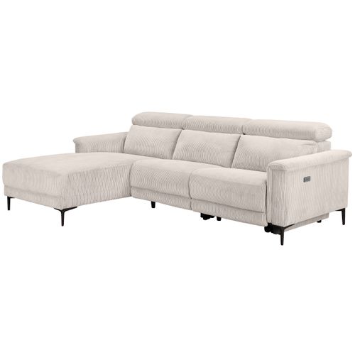 Lund-canapé D'angle 3 Places Avec Fonction Électrique En Velours Côtelé Crème
