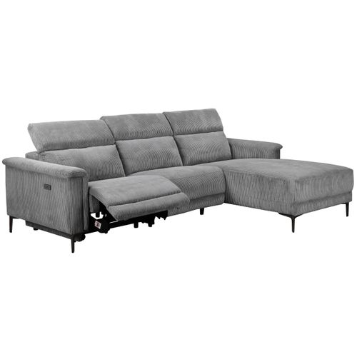 Lund-canapé D'angle 3 Places Avec 1 Relax Électrique En Velours Côtelé Gris