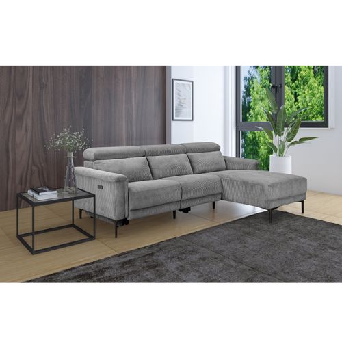 Lund-canapé D'angle 3 Places Avec 1 Relax Électrique En Velours Côtelé Gris