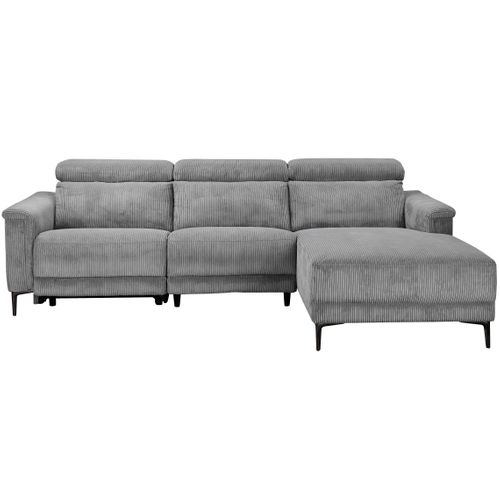 Lund-canapé D'angle 3 Places Avec 1 Relax Électrique En Velours Côtelé Gris