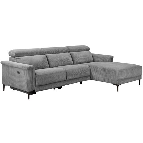 Lund-canapé D'angle 3 Places Avec 1 Relax Électrique En Velours Côtelé Gris