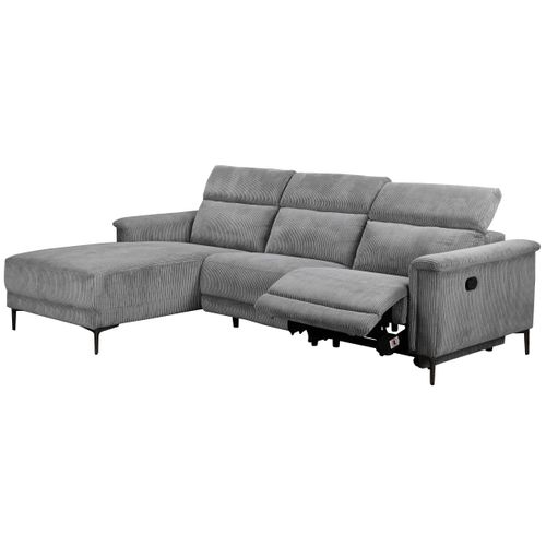 Lund-canapé D'angle 3 Places Avec 1 Relax Manuel En Velours Côtelé Gris