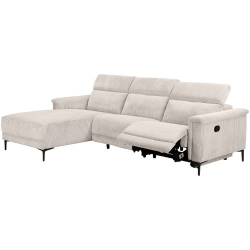 Lund-canapé D'angle 3 Places Avec 1 Relax Manuel En Velours Côtelé Crème