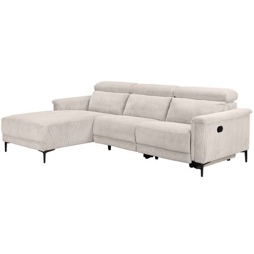Lund-canapé D'angle 3 Places Avec 1 Relax Manuel En Velours Côtelé Crème