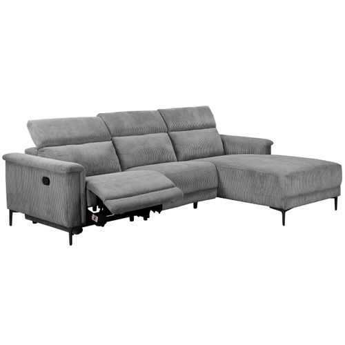 Lund-canapé D'angle 3 Places Avec 1 Relax Manuel En Velours Côtelé Gris