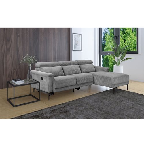 Lund-canapé D'angle 3 Places Avec 1 Relax Manuel En Velours Côtelé Gris