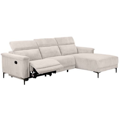 Lund-canapé D'angle 3 Places Avec 1 Relax Manuel En Velours Côtelé Crème
