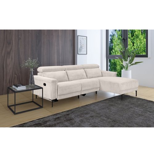Lund-canapé D'angle 3 Places Avec 1 Relax Manuel En Velours Côtelé Crème
