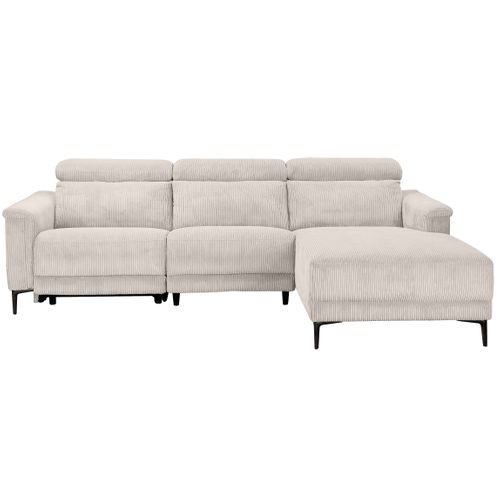 Lund-canapé D'angle 3 Places Avec 1 Relax Manuel En Velours Côtelé Crème