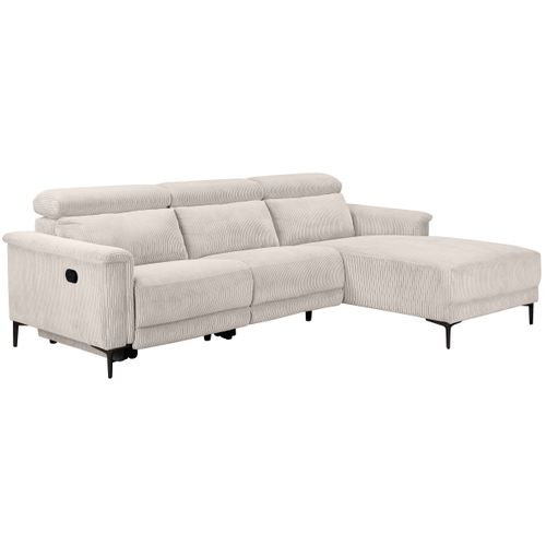 Lund-canapé D'angle 3 Places Avec 1 Relax Manuel En Velours Côtelé Crème