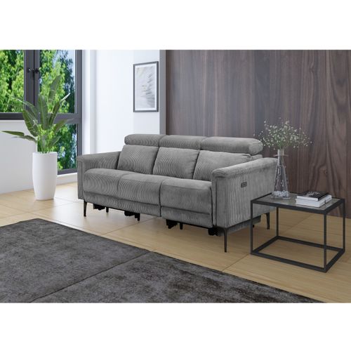 Lund-canapé 3 Places Avec 2 Relax Électriques En Velours Côtelé Gris