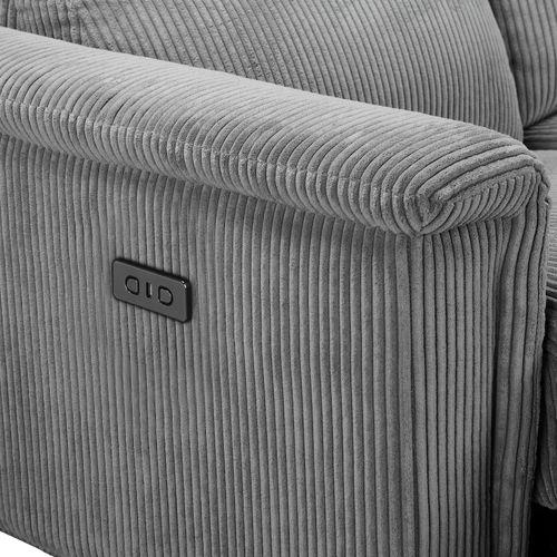 Lund-canapé 3 Places Avec 2 Relax Électriques En Velours Côtelé Gris