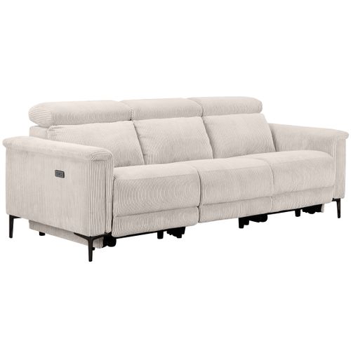 Lund-canapé 3 Places Avec 2 Relax Électriques En Velours Côtelé Crème
