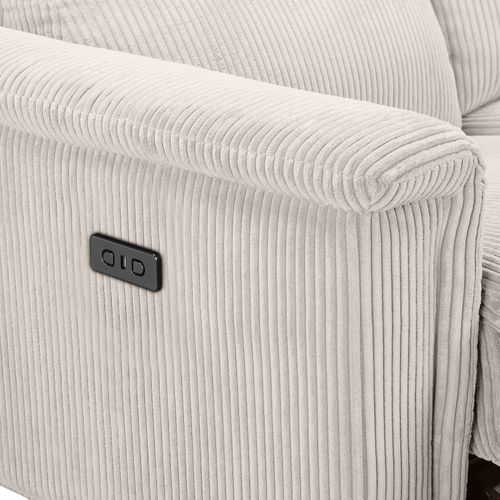 Lund-canapé 3 Places Avec 2 Relax Électriques En Velours Côtelé Crème