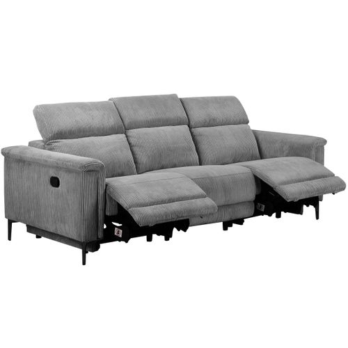 Lund-canapé 3 Places Avec 2 Relax Manuels En Tissu Velours Côtelé Gris