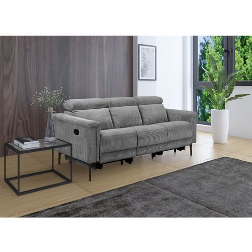 Lund-canapé 3 Places Avec 2 Relax Manuels En Tissu Velours Côtelé Gris